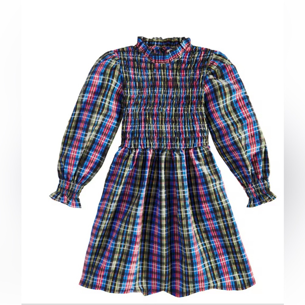 The New Society Ruby Dusk Tartan Mars Dress Girls 6Y NWT Smocked Plaid Holiday
